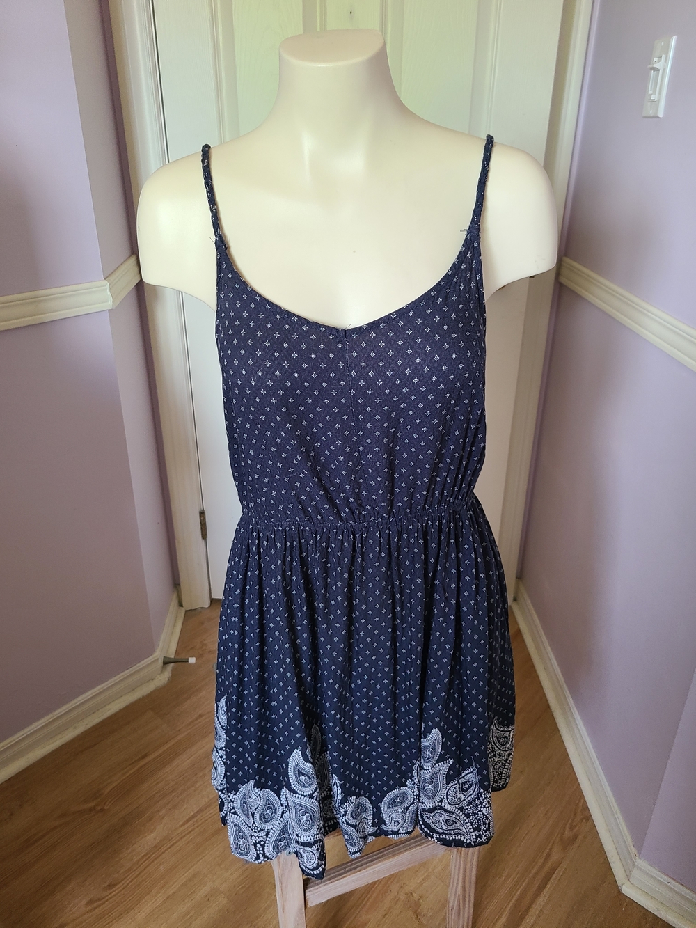 Harlow Navy Blue Paisley Print Spaghetti Strap Camisole Dress